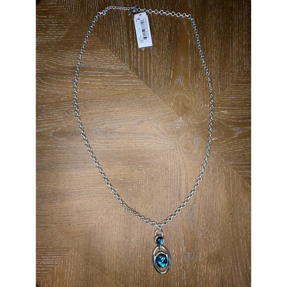 Anne Klein Silver Tone Blue Crystal Pendant Necklace Adjustable New - Picture 4 of 7